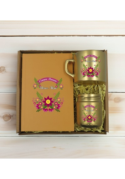 Bk Gift Kişiye Özel İsimli Dtf Anne Temalı Gold Defter & Kahve Fincanı & Mum Hediye Seti-6, Anneye Hediye, Anneler Günü Hediyesi Kobitmeyencom30770 Bk