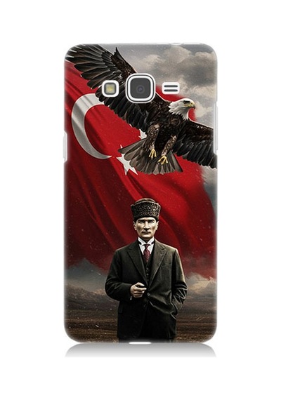 Samsung Galaxy Grand Prime Uyumlu Bayrak Önünde Mustafa Kemal Atatürk Desenli Silikon Kılıf Çok Renkli