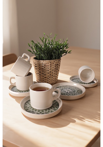 Keramika Timeless Green Stackable Çay Takımı 8 Parça 4 Kişilik 21975 Krem