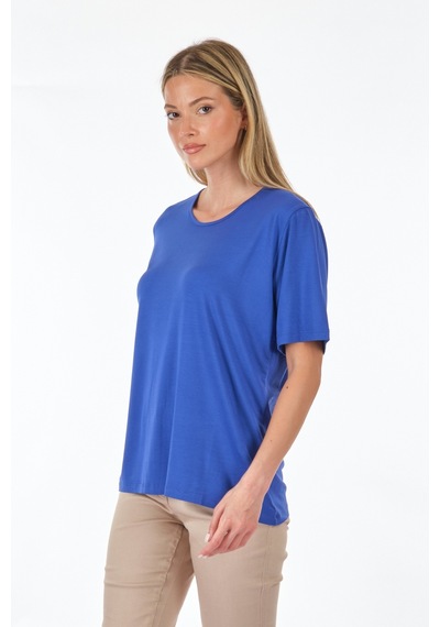 Desen Sıfır Yaka Saks Kadın T-shirt 23123786 001