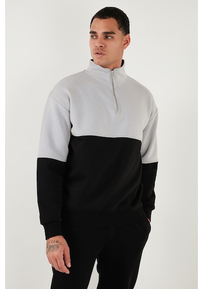 Buratti Renk Bloklu Regular Fit Yarım Fermuarlı Dik Yaka Erkek Sweat 5905719 Siyah