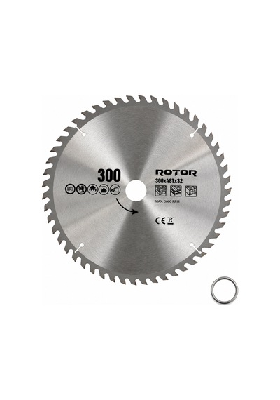 Daire Testere Bıçağı 300x32/25,4 Mm 48t Ahşap Kesim Gönye Ve Tezgah Tipi Testere Adaptörlü