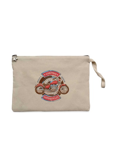 Custom motorcycle Krem Clutch Astarlı Cüzdan / El Çantası Krem