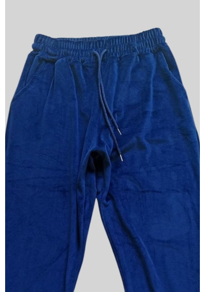 Parlak Kadife Cepli Pantolon Eşofman Pijama Altı Unisex Lastikli Paça Lacivert Diğer