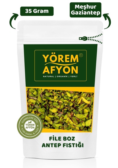 Yörem Afyon Gaziantep'in Yaratıcı Tarifler İçin Kavrulmamış Çiğ File Boz Antep Fıstığı Pistacia Vera 35gr. 35 G