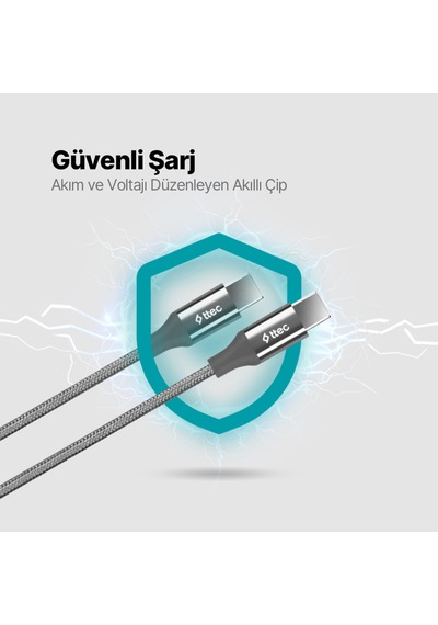 Ttec 2DK53UG Alumicable USB-C - USB-C 150 CM 100W PD/Qc Hızlı Şarj/Data Kablosu Uzay Grisi