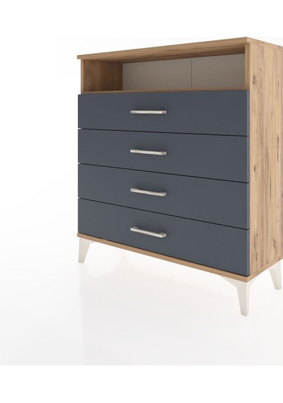 Arges Şifonyer Tek Raflı 4 Çekmeceli 88x30x96 Çam-antrasit Atlas Çam