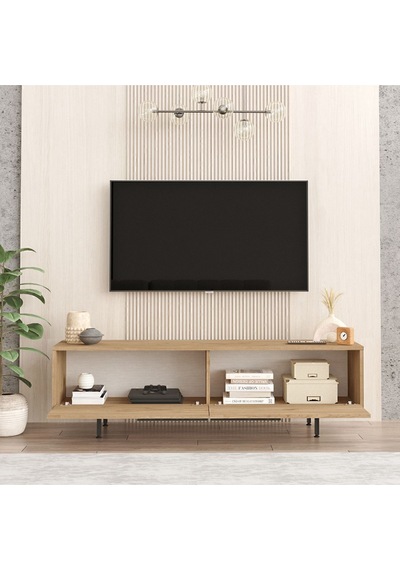 Bohem Tv Ünitesi 160cm Tv Sehpası Metal Ayaklı Sepet Boh1-s Kahverengi
