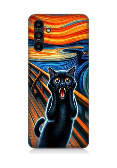 Samsung Galaxy A13 Uyumlu Çığlık Atan Siyah Kedi Desenli Silikon Kılıf Çok Renkli