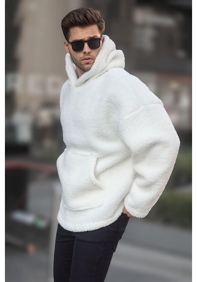 Madmext Beyaz Oversize Peluş Erkek Sweatshirt 6160-beyaz Beyaz