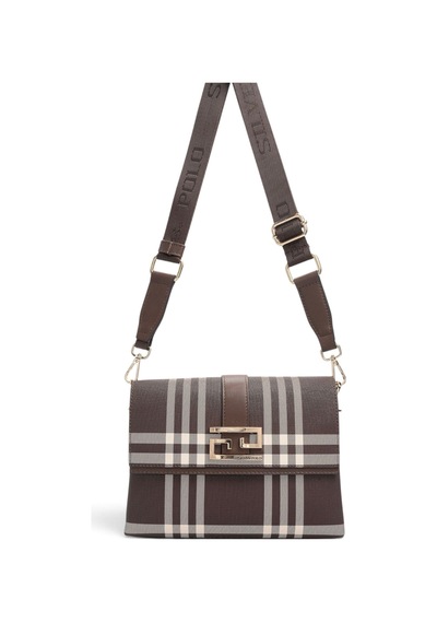 Silver & Polo Silver Polo Kahve - Kahve Çizgili Ekose Kadın Çapraz Çanta Sp1009