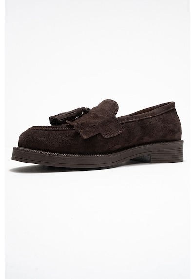 Luvishoes Luvi Shoes Milina Kahverengi Süet Püsküllü Hakiki Deri Kadın Loafer Ayakkabı Kahve Süet