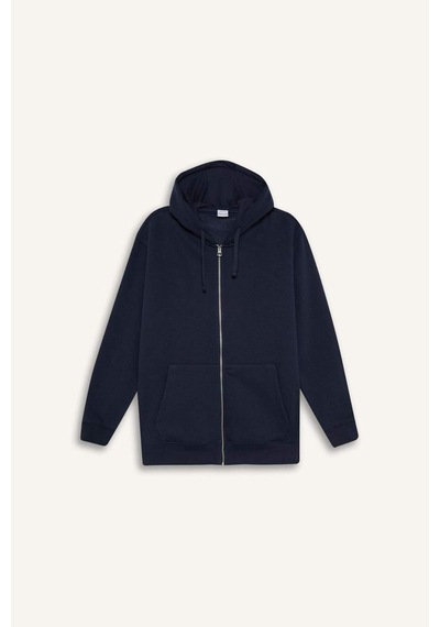 DeFacto Comfort Fit Kapüşonlu İçi Yumuşak Tüylü Basic Düz Kalın Fermuarlı Sweatshirt D7599AX25SPNV135