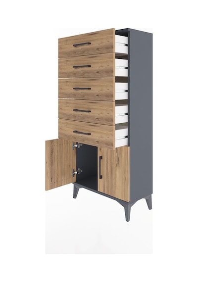 Arges Dolap 5 Raflı 2 Kapaklı 60x30x134 Antrasit-çam Antrasit