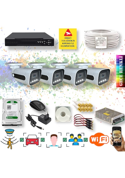 4 Kameralı Yapay Zekalı Gece Renkli Fullhd Kamera Seti 784w-104