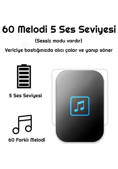 Cacazı Su Geçirmeyen Kablosuz Pil Gerektirmeyen Kapı Zili