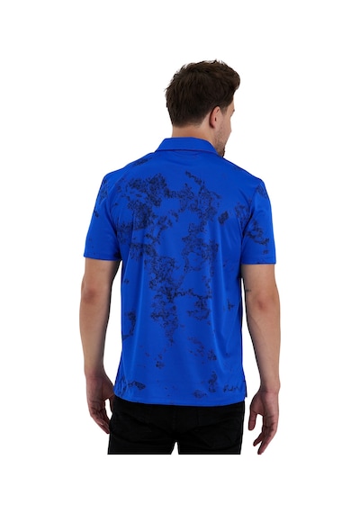 Gölge Desenli Spor Polo Yaka Erkek Kısa Kol Tişört Saks Mavi