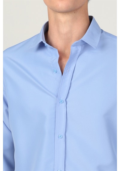 Tudors Slim Fit Uzun Kollu Kolay Ütü Teri Emen Nefes Alan Doku Kravatlık Dört Mevsim Erkek Gömlek 24892 Mavi