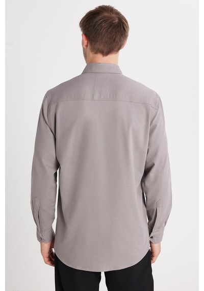 Tudors Erkek Regular Fit Rahat Kesim Çift Cepli Spor Yaka Denim Gri Gömlek-36856 Gri