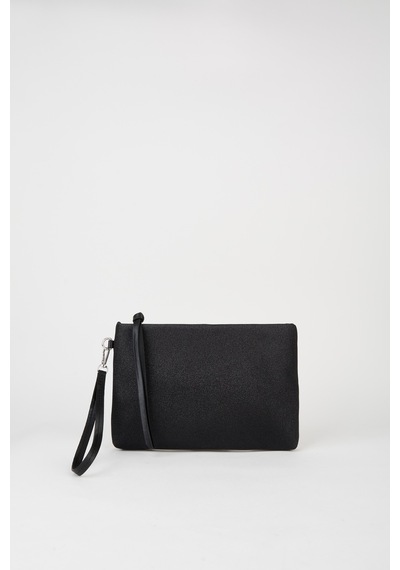 Vivaq Kadın Bellis Simli Siyah Astarlı Suni Deri Bilek Askılı Portföy El Ve Clutch Çanta SİYAH