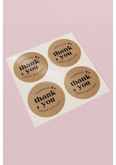 Handmade Thank You Kraft Etiket Sticker 3x3cm St2239 Çok Renkli