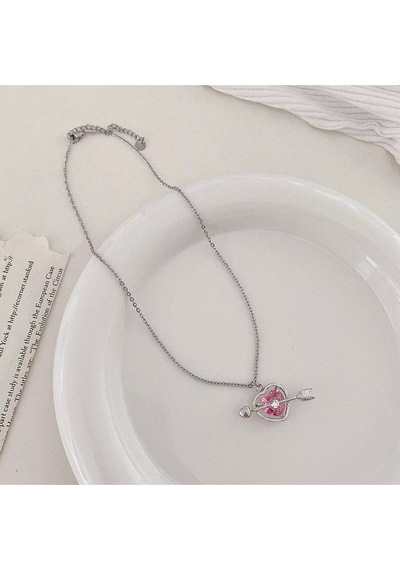 Pembe Zirkon Taşlı Eros Model Kadın Kolye 55 Cm Paslanmaz Çelik, Aşk Ve Zarafet Temalı Çelik
