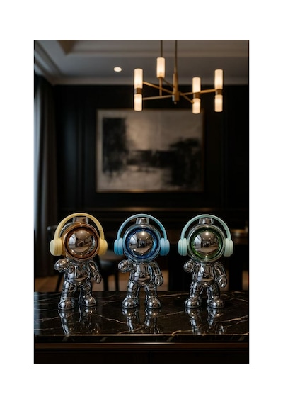 Dekoratif Astronot Heykelcik Mavi Reçine + Galvaniz Kaplama 285mm