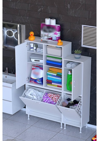 Nilera 115 Cm Genişlikte Kirli Sepetli Dolap Banyo Ve Kiler Dolabı Beyaz 70+45 X160x32,5 Cm Nilera 115 Cm Genişlikte Kirli Sepetli Dolap Banyo Ve Kiler Dolabı Beyaz 70+45 X160x32,5 Cm
