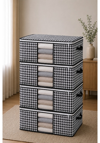 Baza Altı Uyumlu 4 Adet Lüks Pencereli Dolap Hurcu 64x45x22 Cm Siyah
