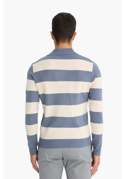 Defacto Standart Fit Polo Yaka Düğmeli Renk Bloklu Triko Kazak Y4194az25wnın34 İndigo