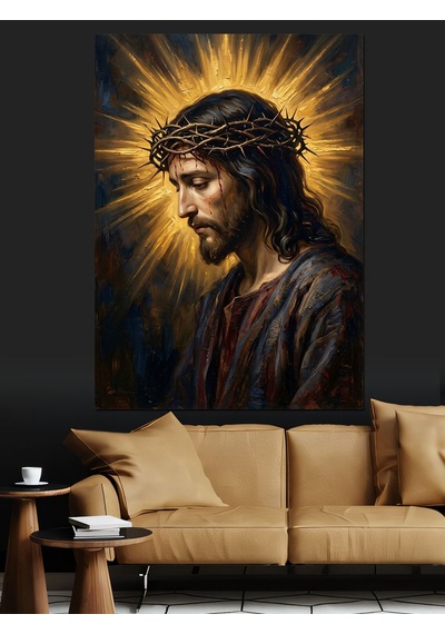 Hazreti İsa Dikenli Taç Portresi Dekoratif Kanvas - Mdf Ahşap Tablo