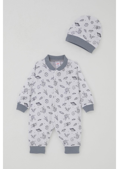 Breeze Erkek Bebek Tulum Uzay Temalı Minik Astronot Desenli 0-6 Ay, Beyaz