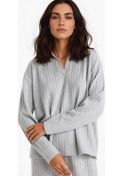 Defacto Relax Fit Polo Yaka Fitilli Kaşkorse Uzun Kollu Tişört F1007ax25augr210 Gri