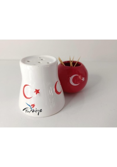Tuzluk Kürdanlık Seramik Biblo Masa Süsü Türk Bayrak Ay Yıldız Hediye