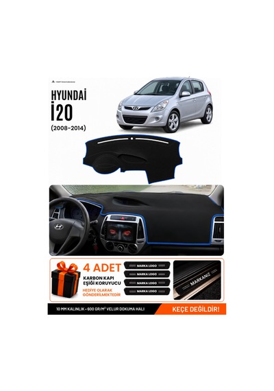 Hyundai İ20 2008-2014 Uyumlu Torpido Koruma, Torpido Örtüsü, Torpido Kılıfı - Siyah-mavi - Hu001