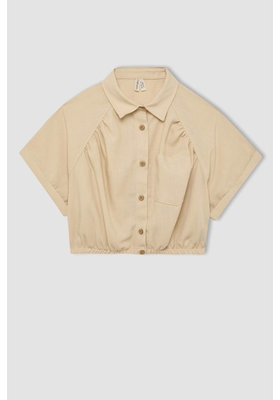 DeFacto Kız Çocuk Cropped Fit Pamuklu Kısa Kollu Gömlek C4272A824SMBG743