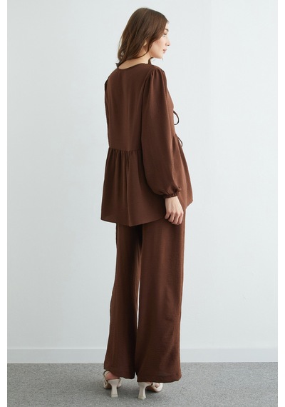 Fullamoda Fullamodest Önü Bağlamalı Ayrobin Kimono 2 Li Takım Kahve