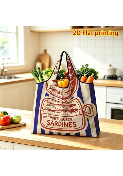 My Balli Store Büyük Boy Alışveriş Ve Pazar Çantası, Dayanıklı Polyester Omuz Tote Çanta Sardalya
