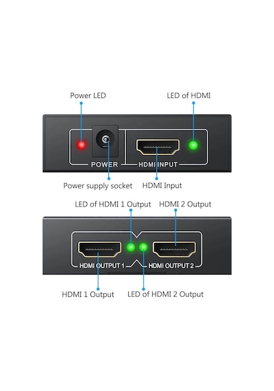 2 Port 4K Hdmi Splitter Çoklayıcı 3D 2160P - 1 Giriş 2 Çıkış