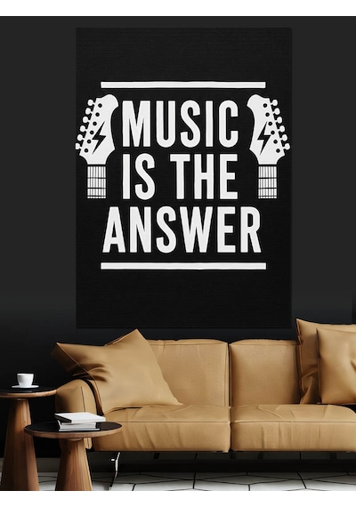 Ahşap Tablo Müzik Yazılı Siyah Poster