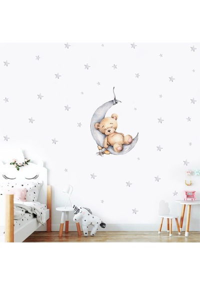 Artikel Ayda Uyuyan Sevimli Ayıcık ve Yıldızlar Çocuk Odası Duvar Sticker 50 x 70 Cm