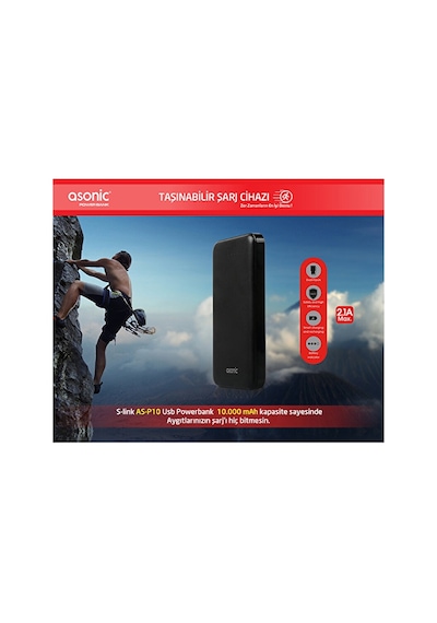2 Adet Asonic As-p10 10000mah 2 Usb Output Powerbank Siyah Taşınabilir Pil Şarj Cihazı