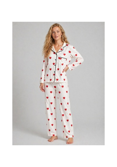 Rindahomewear Kadın Viskon Düğmeli Pijama Takımı Beyaz2