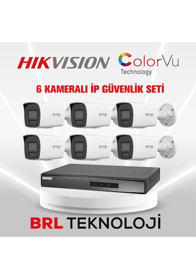 Hikvision 6 Kameralı 4 Mp Colorvu İp Güvenlik Kamera Seti Ds-2cd1047g2h-lıuf Dahili Mikrofonlu