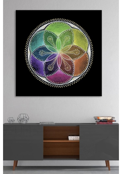 Yaşam Çiçeği Kutsal Geometri Sri Yantra Kanvas Tablo 8 Farklı Ölçü