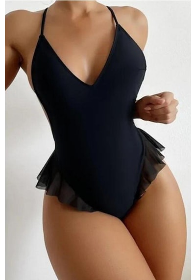 Suadela Giyim Siyah Fırfırlı Bodysuit 001
