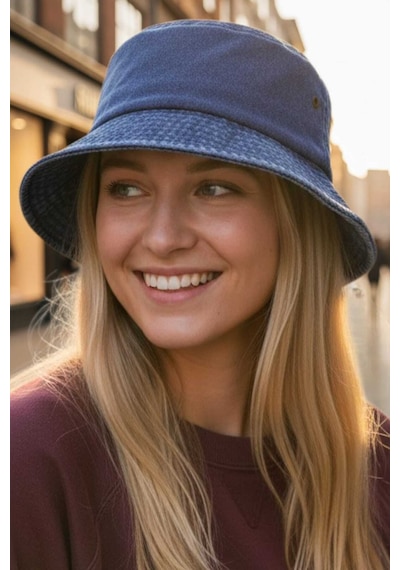 Uniquetrenders Kadın Eskitme Vintage %100 Pamuklu Bucket Kova Şapka Lacivert
