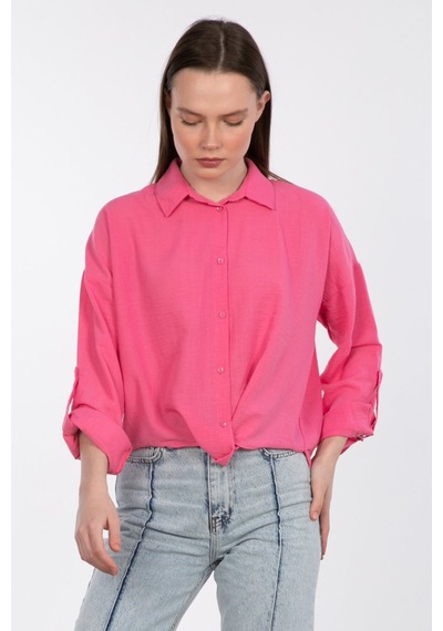 Barrels And Oıl Etek Ucu Düğümlü Gömlek - Pembe Pembe