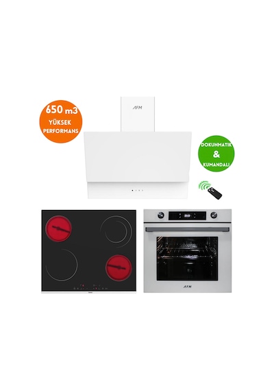 Afm Tech Ve Ferre White Vitroseramik Elektrikli Beyaz MS263 + FM3401 + FM7701 Ankastre Set