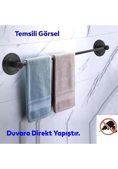 Lavabo Banyo Wc Yapışkanlı Siyah Metal Sağlam Aparat Bez Havlu Çatal Askı Tuvalet Kağıtlık 3'lü Set Çok Renkli